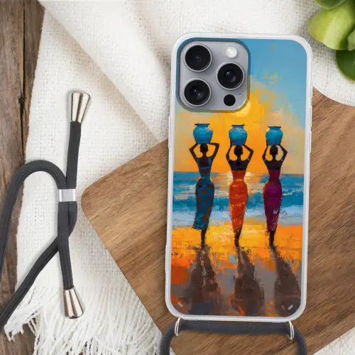 Vrouwen - Strand - Zondsondergang Hoesje iPhone 16 Pro Max met koord klein -sfeer4