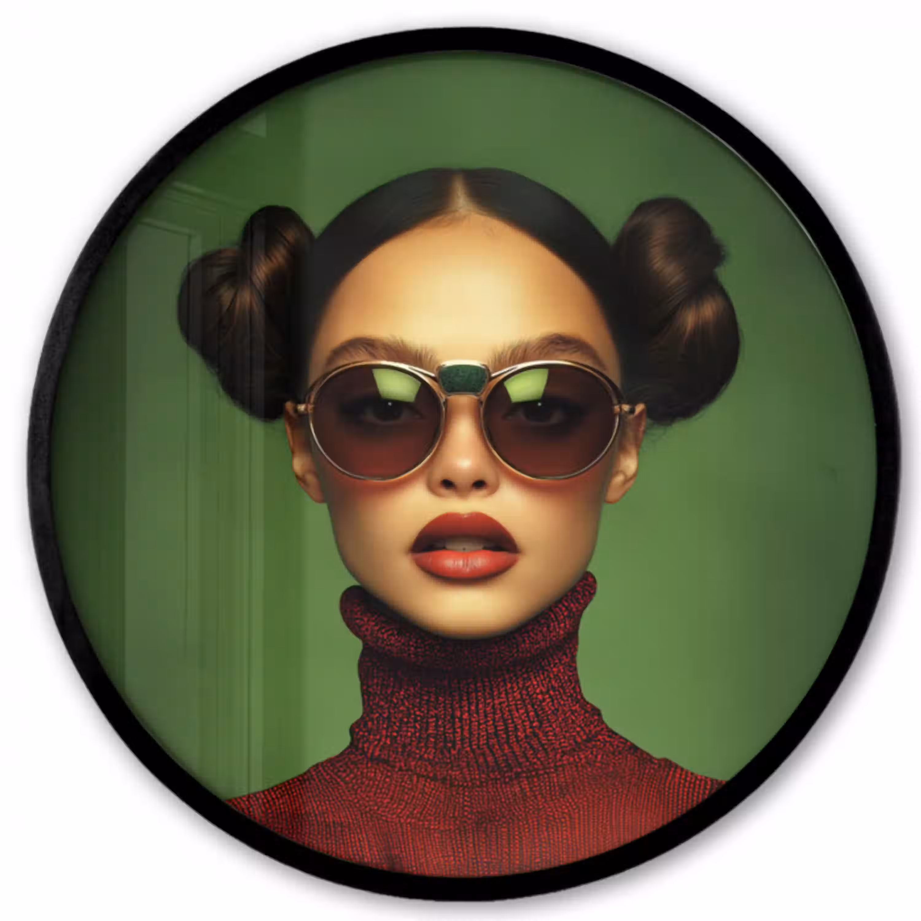 Vrouw - Groen - Bril - Aesthetic - Modern Fotolijst rond zonder passe partout klein -3d
