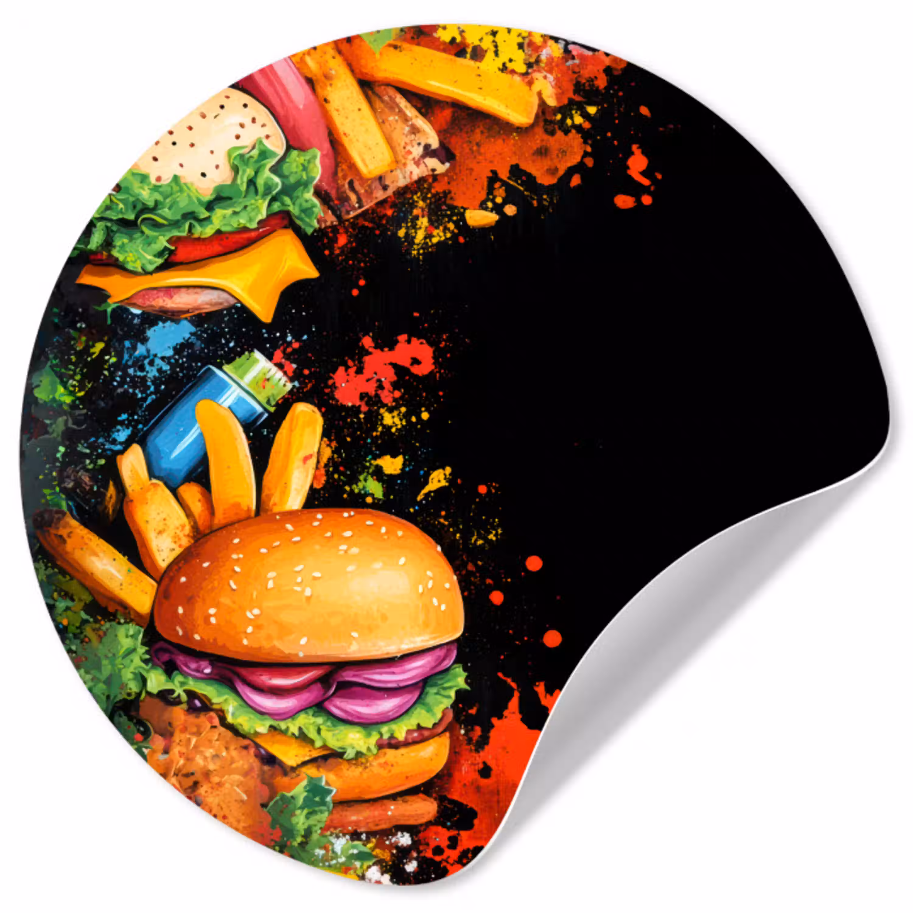 Fastfood - Graffiti - Hamburger - Eten - Modern Wandcirkel behangsticker klein -3d