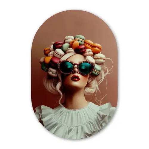 Vrouw - Macarons - Bril Wandcirkel Ovaal Forex klein -3d