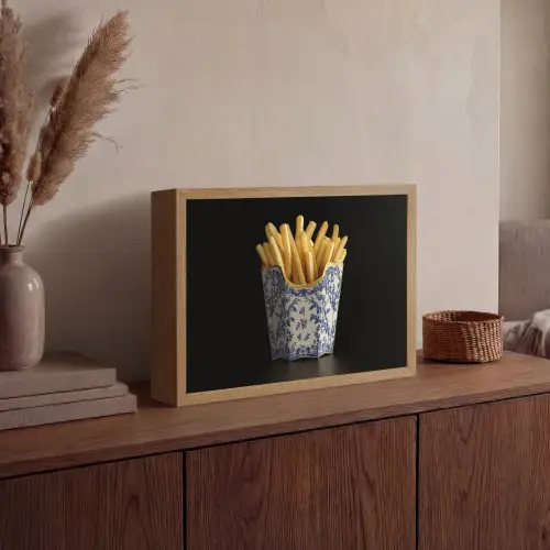 Friet - Porselein - Delfts blauw - Eten Light Box met batterij (Wandlamp) middel -sfeer2