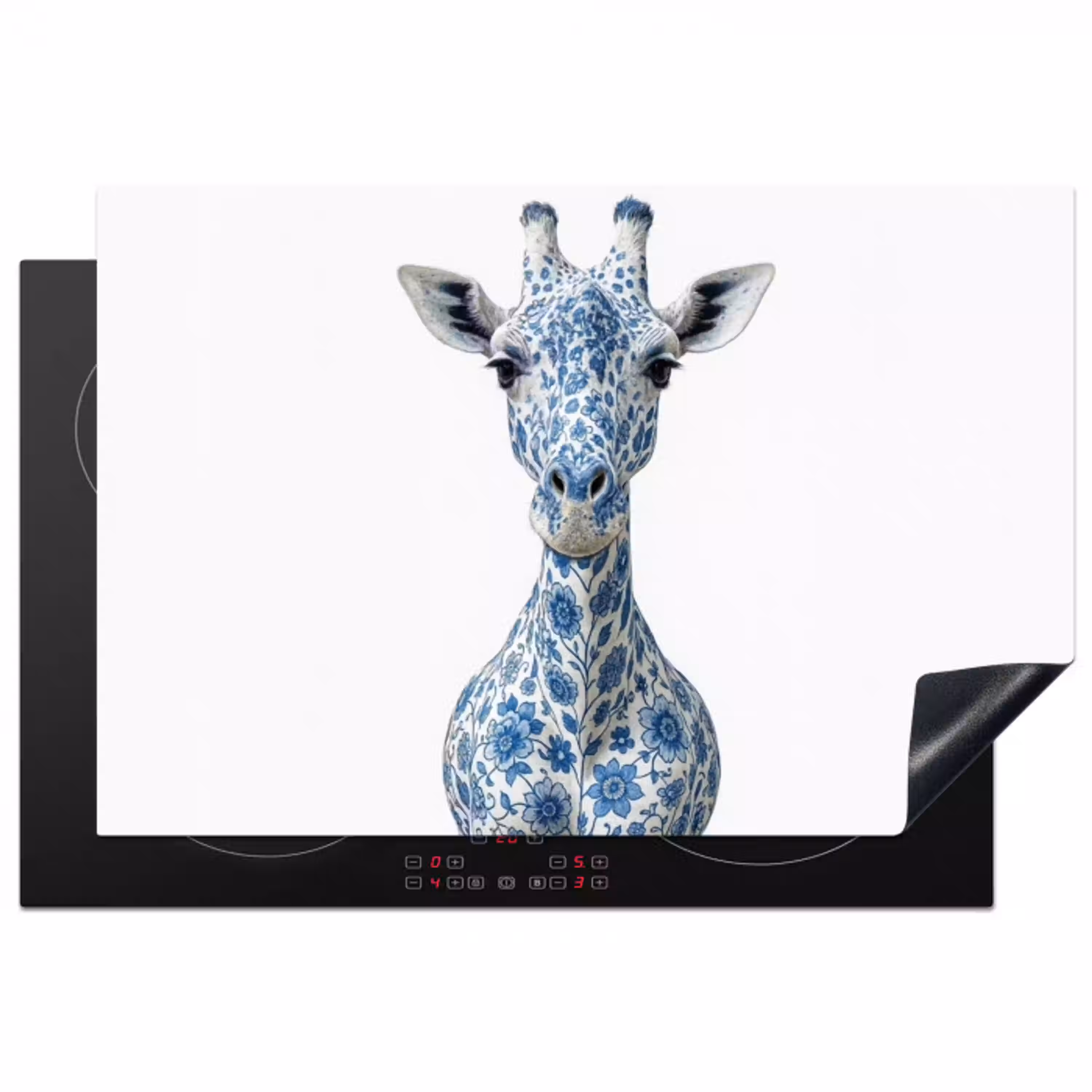 Giraffe - Delfts blauw - Dieren - Minimalistisch Inductie beschermer vinyl 3mm klein -3d