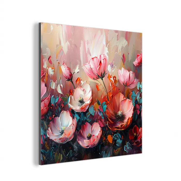 Klaprozen - Roze - Bloemen - Botanisch - Kunst aluminium wit klein -3d