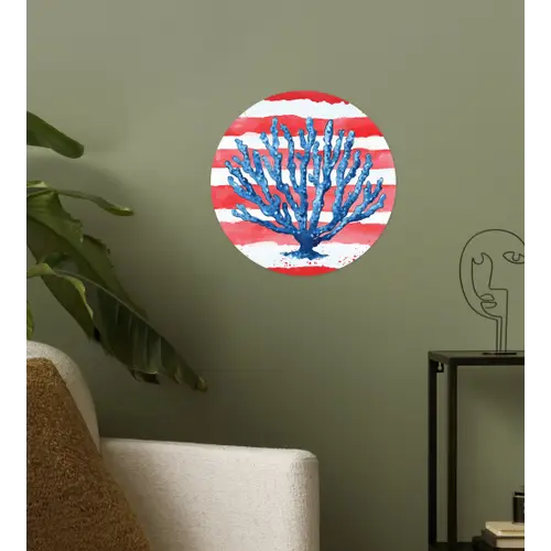 Koraal - Verfstructuur - Rood - Blauw Wandcirkel behangsticker klein -sfeer2