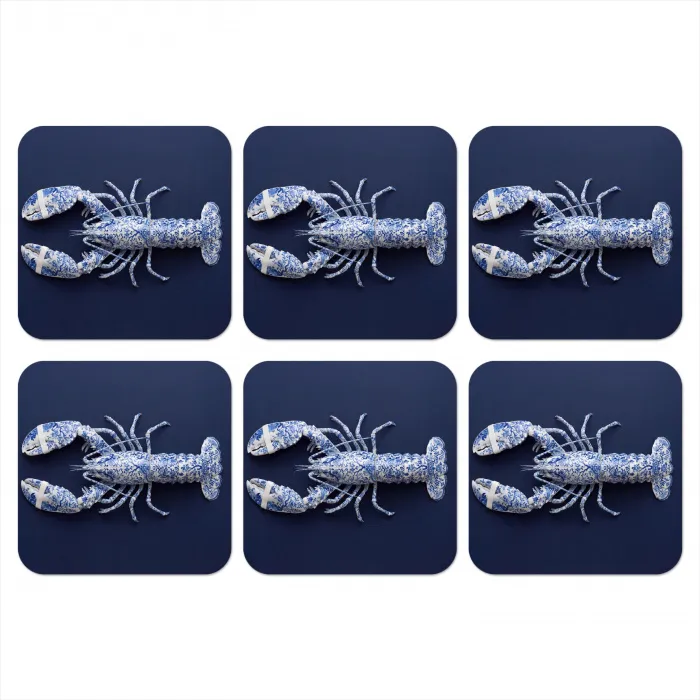 Kreeft - Porselein - Delfts - Blauw onderzetter kurk middel -3d