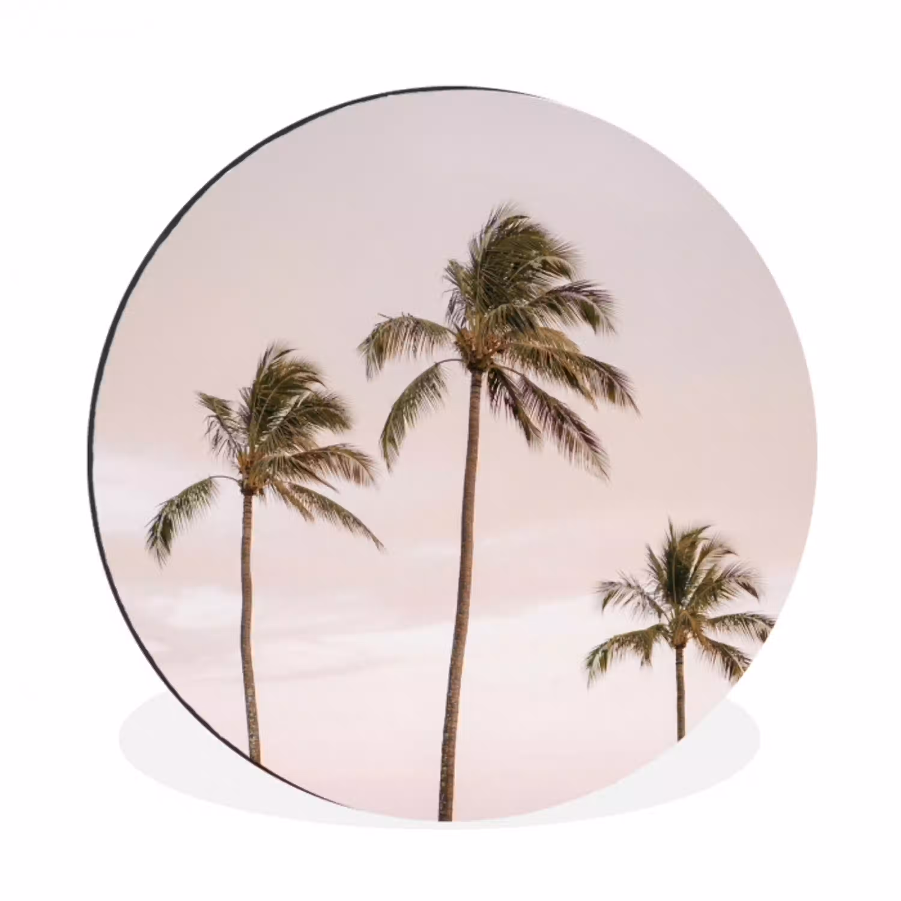 Palmbomen - Zonsondergang - Roze Wandcirkel aluminium klein -3d