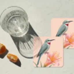 Vogel - Bloem - Natuur - Roze onderzetter kurk middel -sfeer4