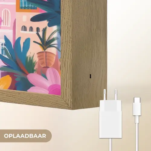 Kleurrijk - Roze - Oranje - Geel - Bloemen Light Box met batterij (Wandlamp) middel -USP_websiteoplaadbaarNL