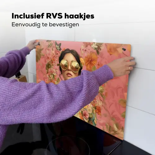 Vrouw - Bril - Roze - Bloemen Inductie beschemer met haakjes klein -ky-ophangen-nl