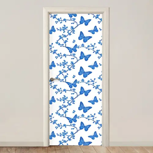 Vlinder - Bloemen - Blauw deurposter klein 289 -3d_beige