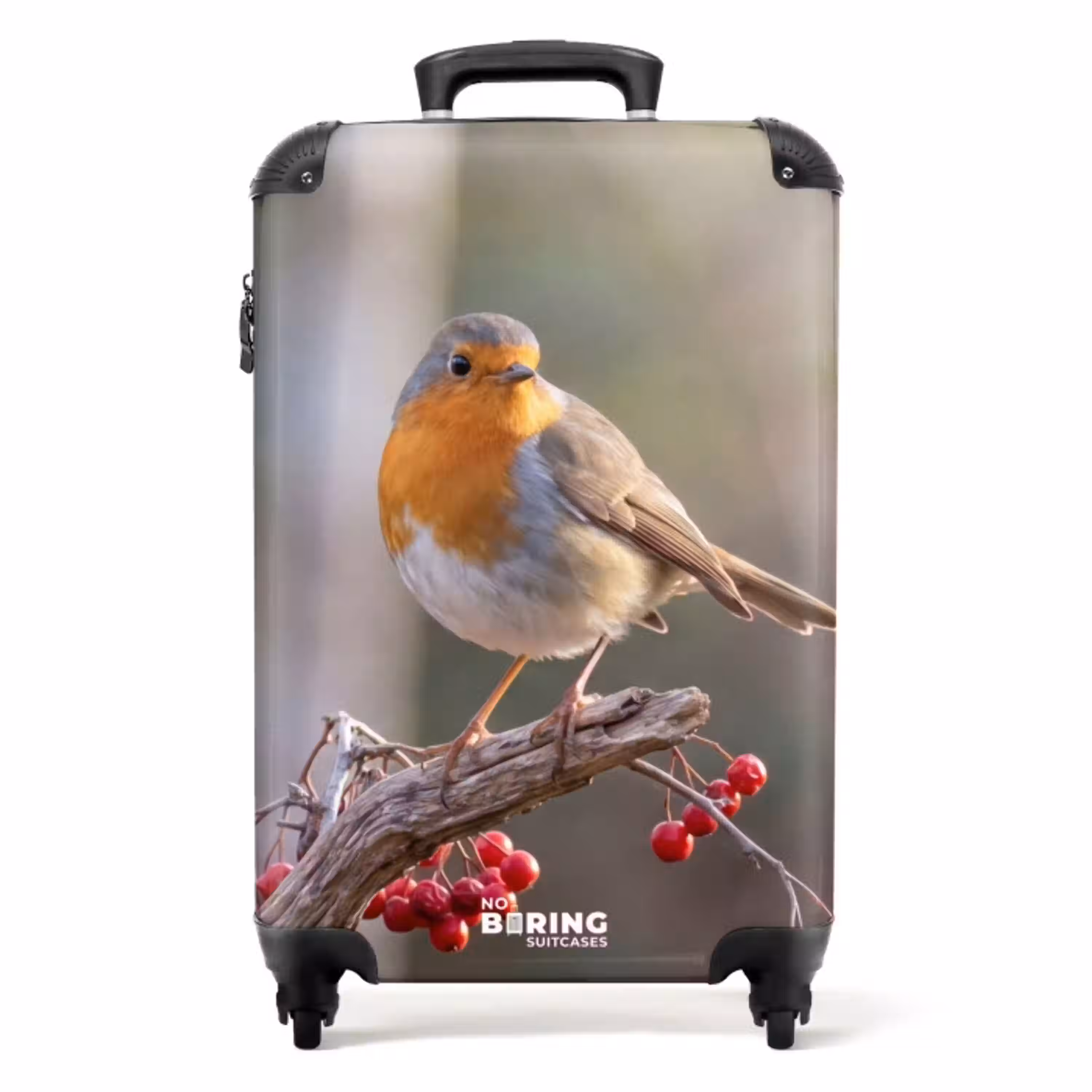 Roodborst - Tak - Bessen - Natuur NBS - Handbagage koffer - Volwassenen Unisex middel -productfoto_recht
