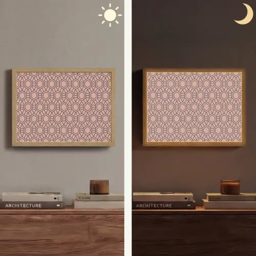 Strak - Patroon - Roze - Donkerblauw Light Box met batterij (Wandlamp) middel 907 -sfeer3