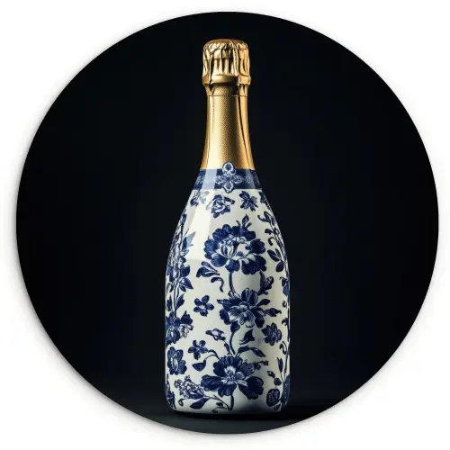 Champagne - Bloemen - Goud - Chique Wandcirkel kunststof plaat 5mm dik klein -3d