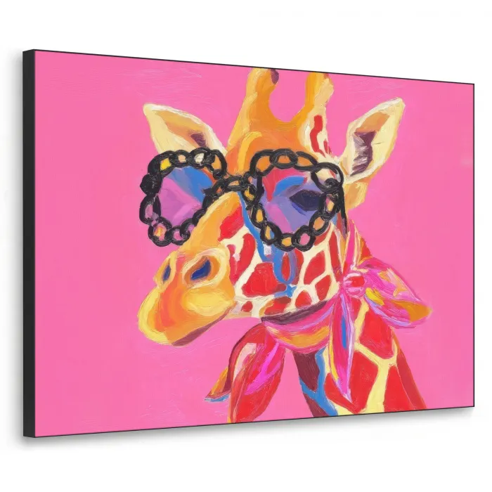 Giraf - Roze - Bril - Sjaal Textielframe zwart klein -3d