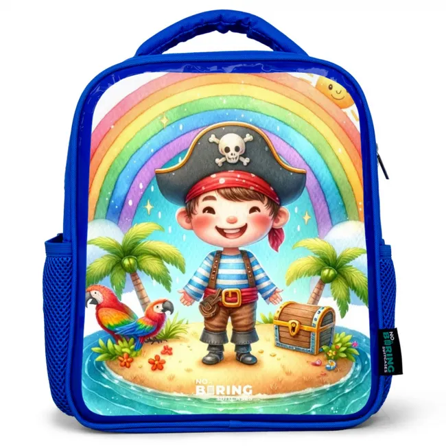 Piraat op een eiland met een schat Kinderrugzak - Blauw middel -3d