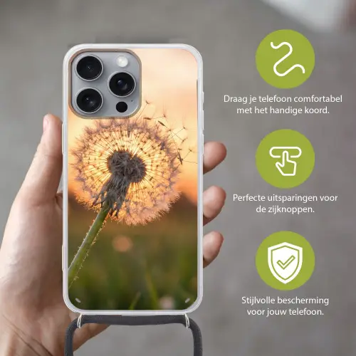 Paardenbloem - Zonsondergang - Veld Hoesje iPhone 16 Pro Max met koord klein -sfeer2_NL