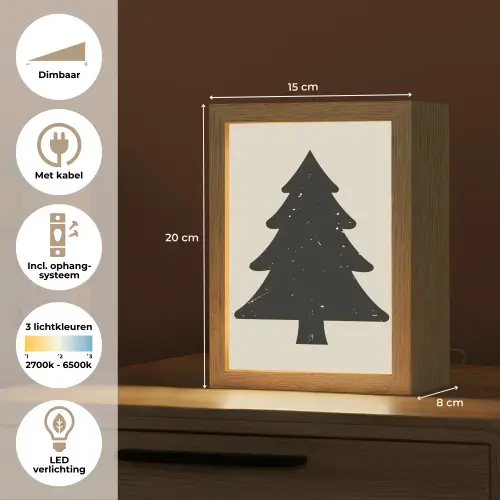 Kerstboom - Zwarte kerstboom - Boom - Japandi Light Box met kabel (Tafellamp) klein -USP_NL