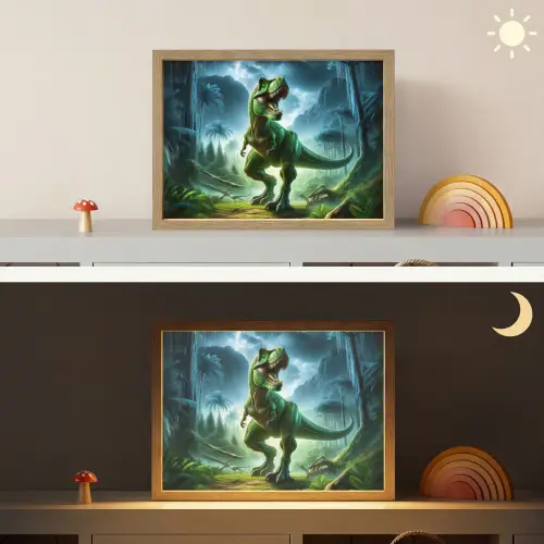 Dino - Jongens - Groen - Blauw - T-Rex Light Box met batterij (Wandlamp kind) middel -sfeer3_kind