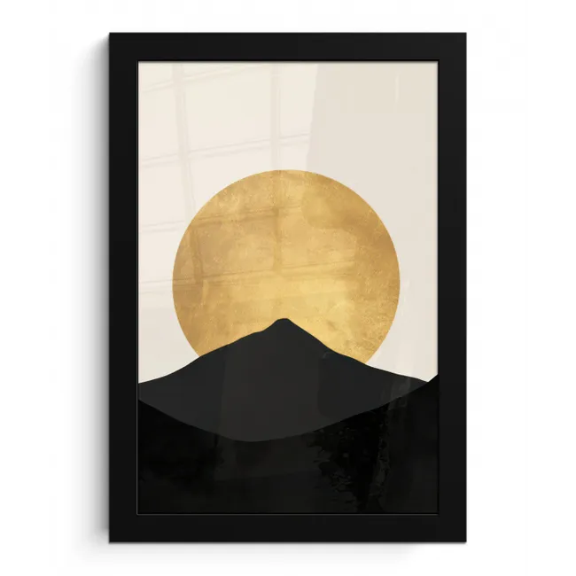 Bergsilhouetten - Gouden cirkel - Beige fotolijst zwart zonder passe partout klein -3d