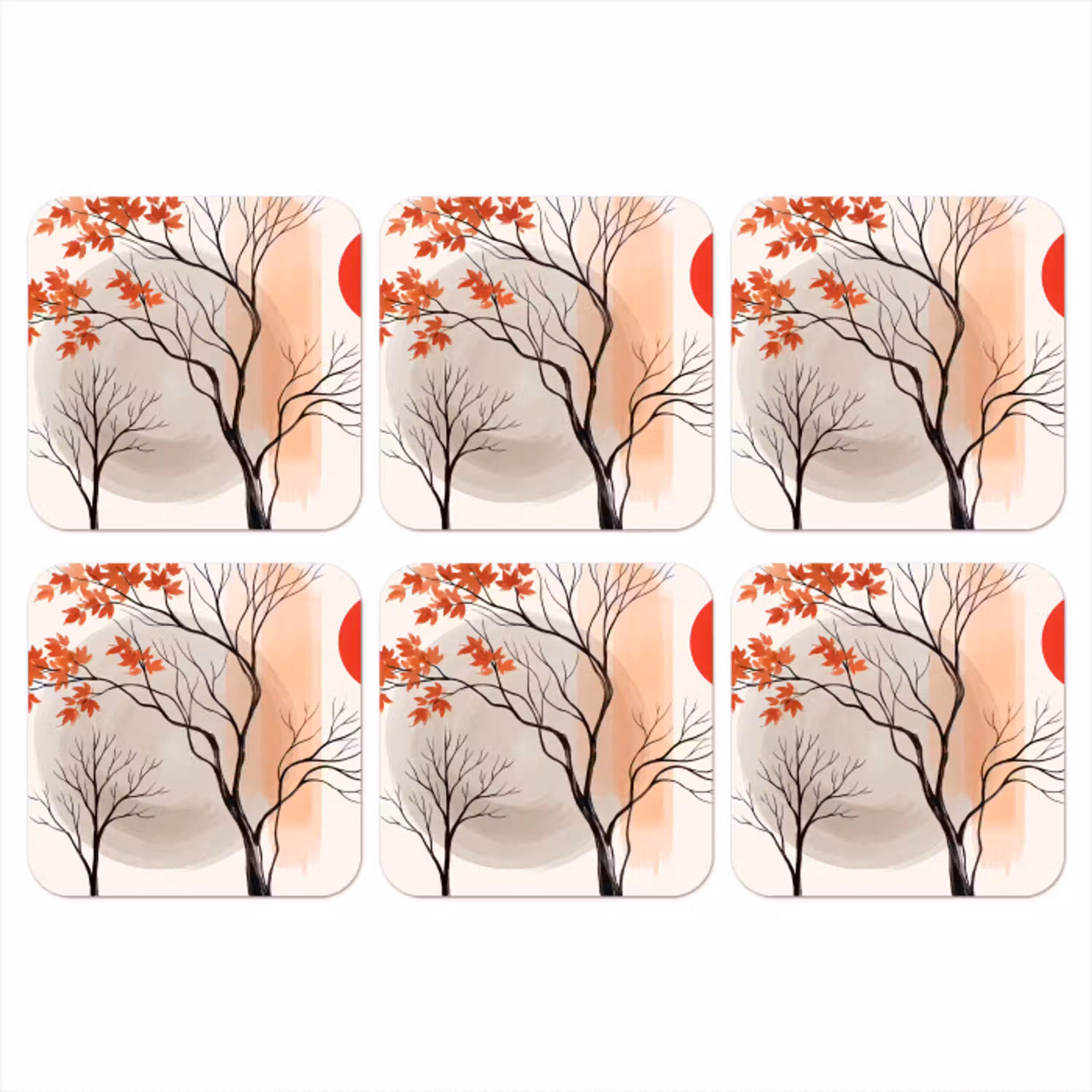 Boom - Rood - Abstract onderzetter kurk middel -3d