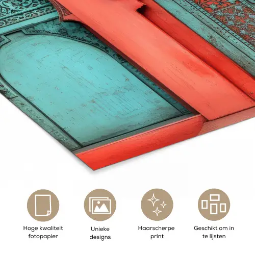 Lantaarn - Deur - Turquoise poster papier klein -closeup_NL