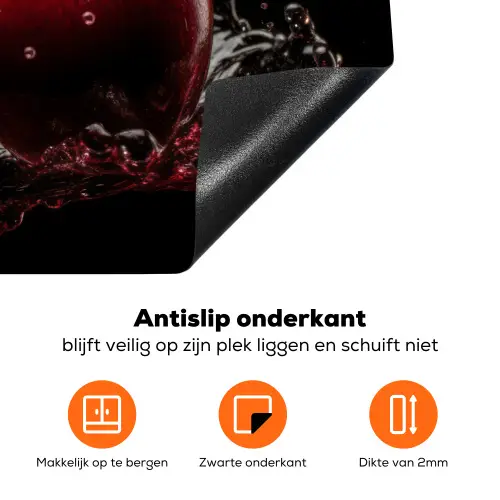 Kersen - Rood - Fruit - Water - Zwart Inductie beschermer vinyl 3mm klein -zzzzzzz-td-onderkant
