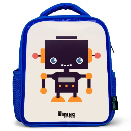Zwarte robot met oranje accenten Kinderrugzak - Blauw middel -3d