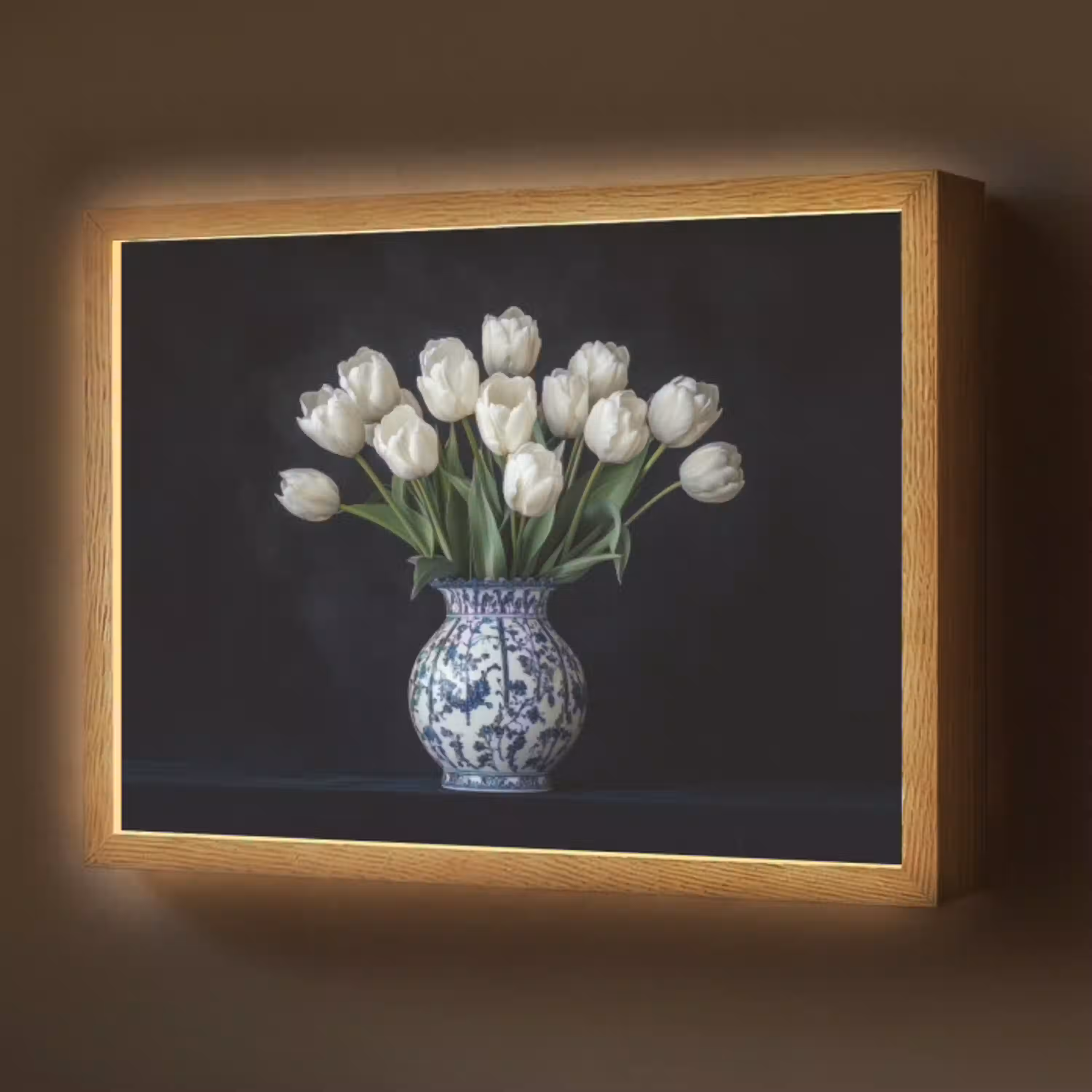 Wit - Bloemen - Tulpen - Vaas Light Box met batterij (Wandlamp) middel -z3d_website
