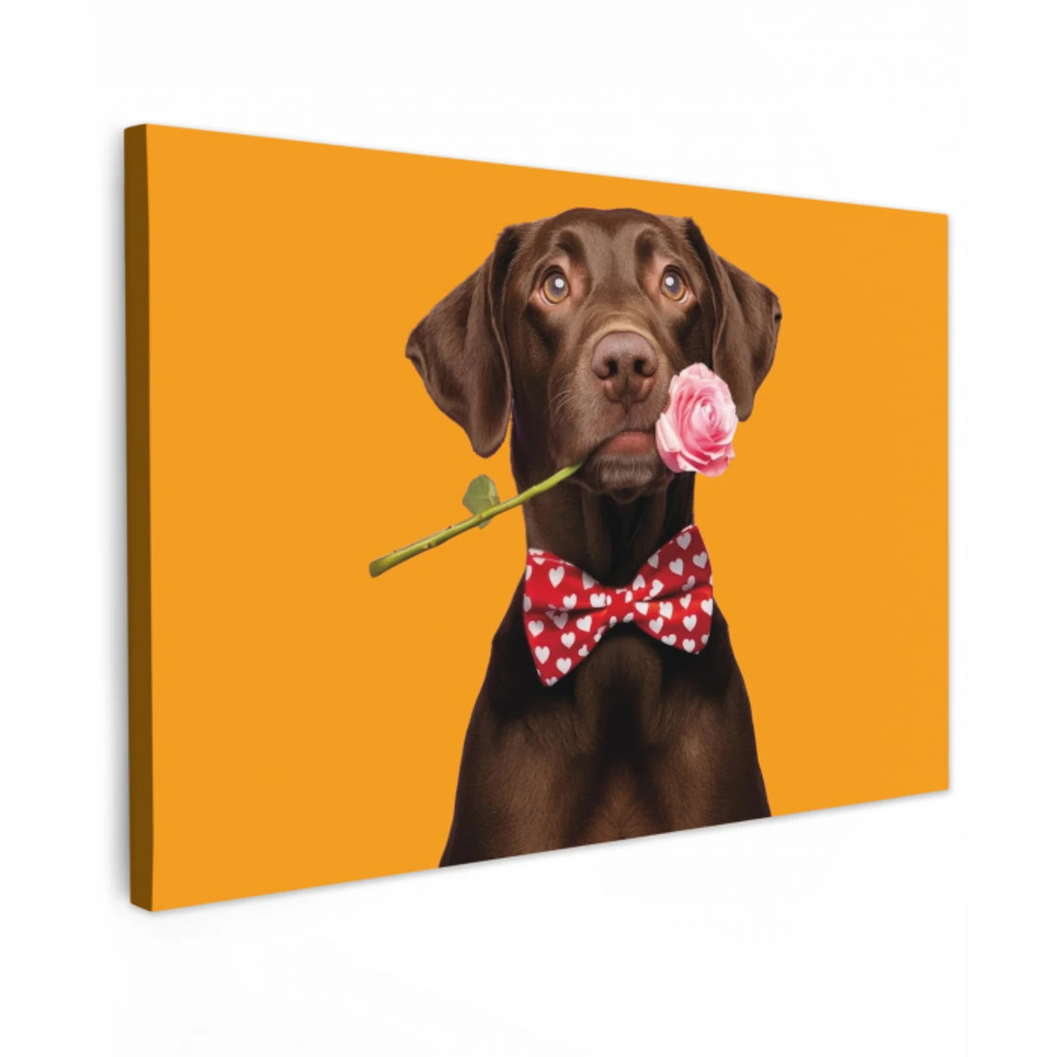 Hond - Oranje - Roos - Valentijn Tuinposter op houten frame 2 cm dik klein -3d