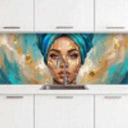 Portret - Vrouw - Schilderij - Blauw - Goud - Expressief keuken achterwand 2 middel -3d