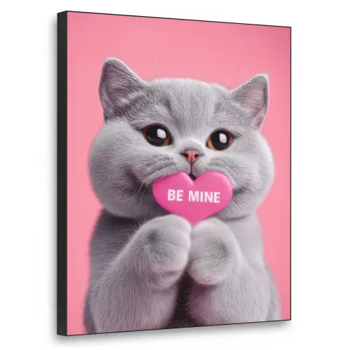 Kat - Valentijn - Roze - Liefde Textielframe zwart klein -3d