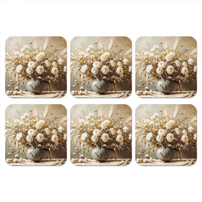 Bloemen - Vaas - Stilleven - Beige onderzetter kurk middel -3d