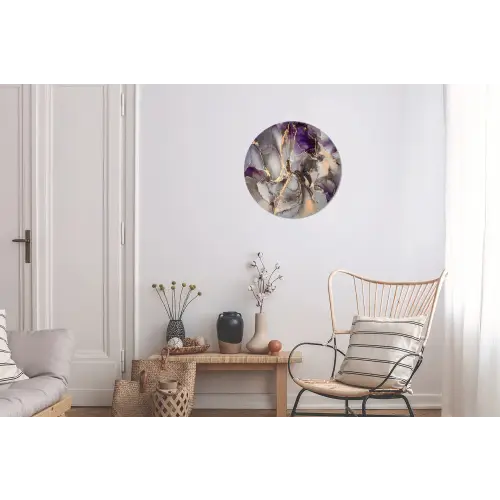Goud - Paars - Marmer Wandcirkel aluminium klein -woonkamer
