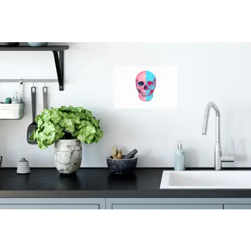 Schedel - Grafisch - Roze - Verdeeld Muursticker klein -keuken