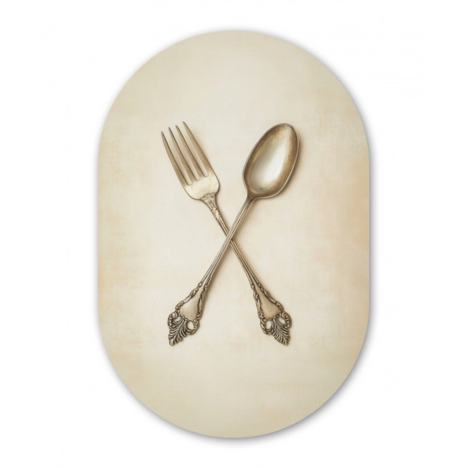 Beige - Vintage - Bestek Wandcirkel Ovaal Aluminium middel -3d