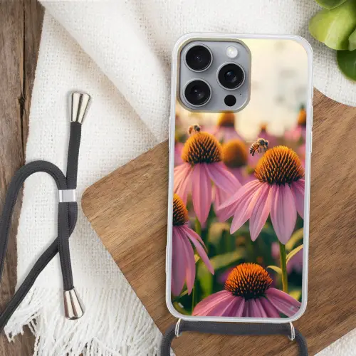Bloemen - Paars - Bijen Hoesje iPhone 16 Pro Max met koord klein -sfeer4