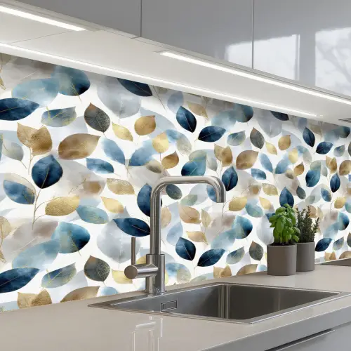 Blad - Mix - Aquarel - Goude keuken achterwand 2 middel 871 -3d_schuin