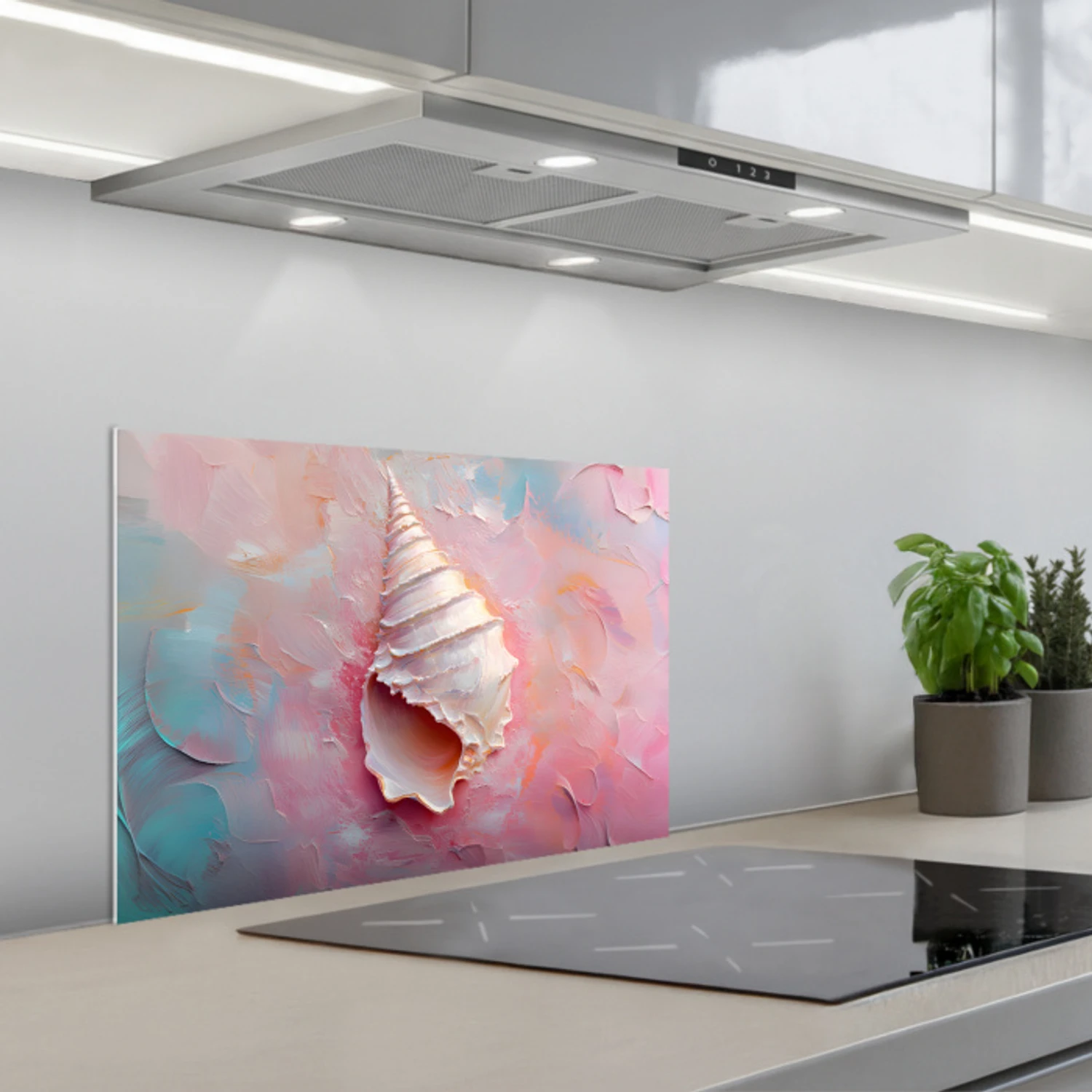 Schelp - Pastel - Pink keuken achterwand spatscherm klein -3d_schuin