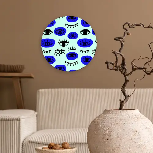 Patroon - Oog - Mint - Blauw Wandcirkel plexiglas klein 852 -sfeer1