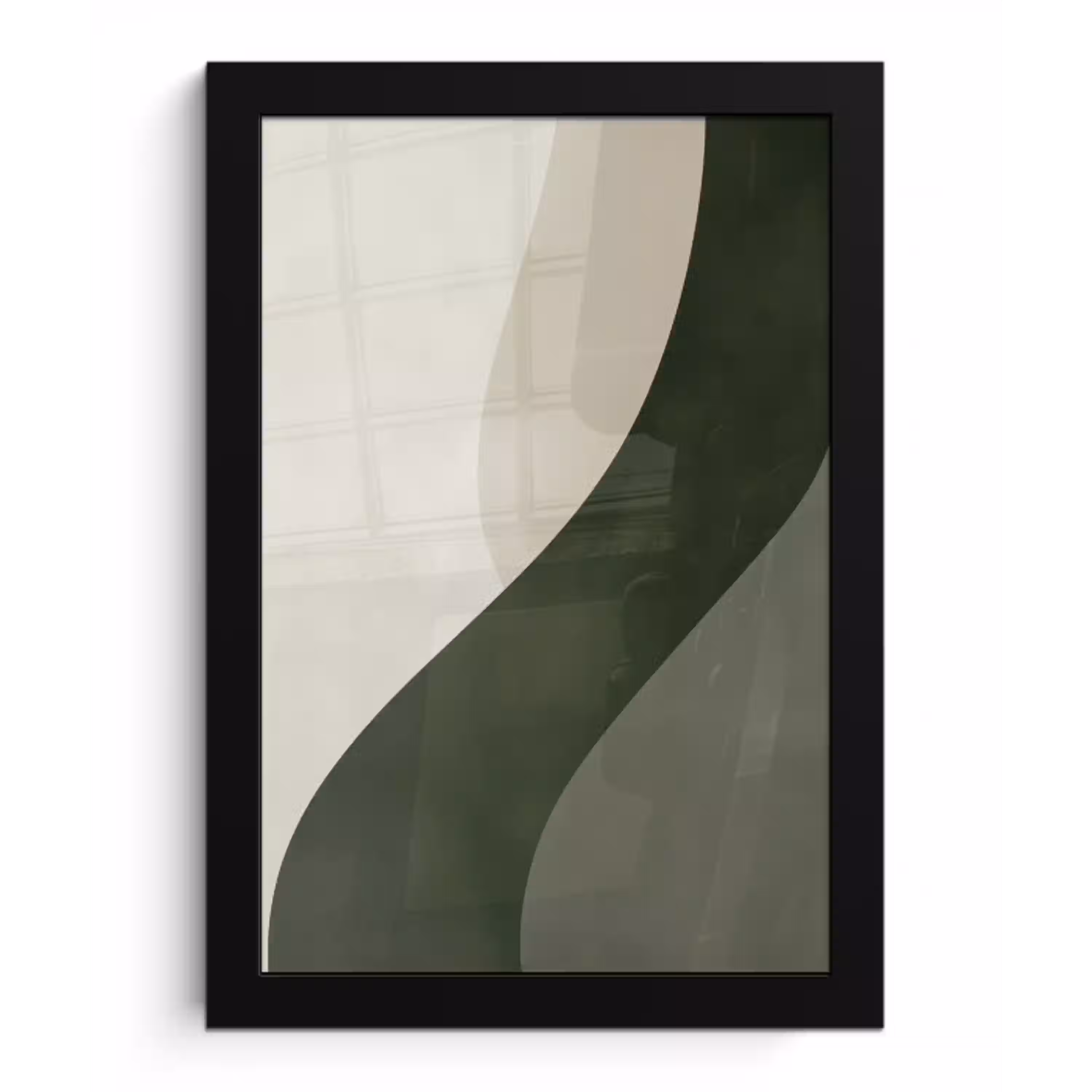 Japandi - Groen - Abstract - Modern fotolijst zwart zonder passe partout klein -3d