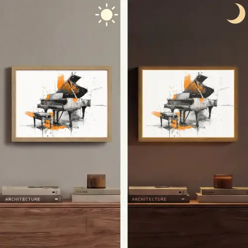 Piano - Oranje - Zwart - schets lijnen Light Box met batterij (Wandlamp) middel -sfeer3