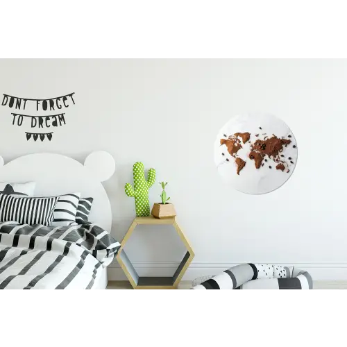 Wereldkaart - Koffie - Marmer Wandcirkel aluminium klein -kinderkamer