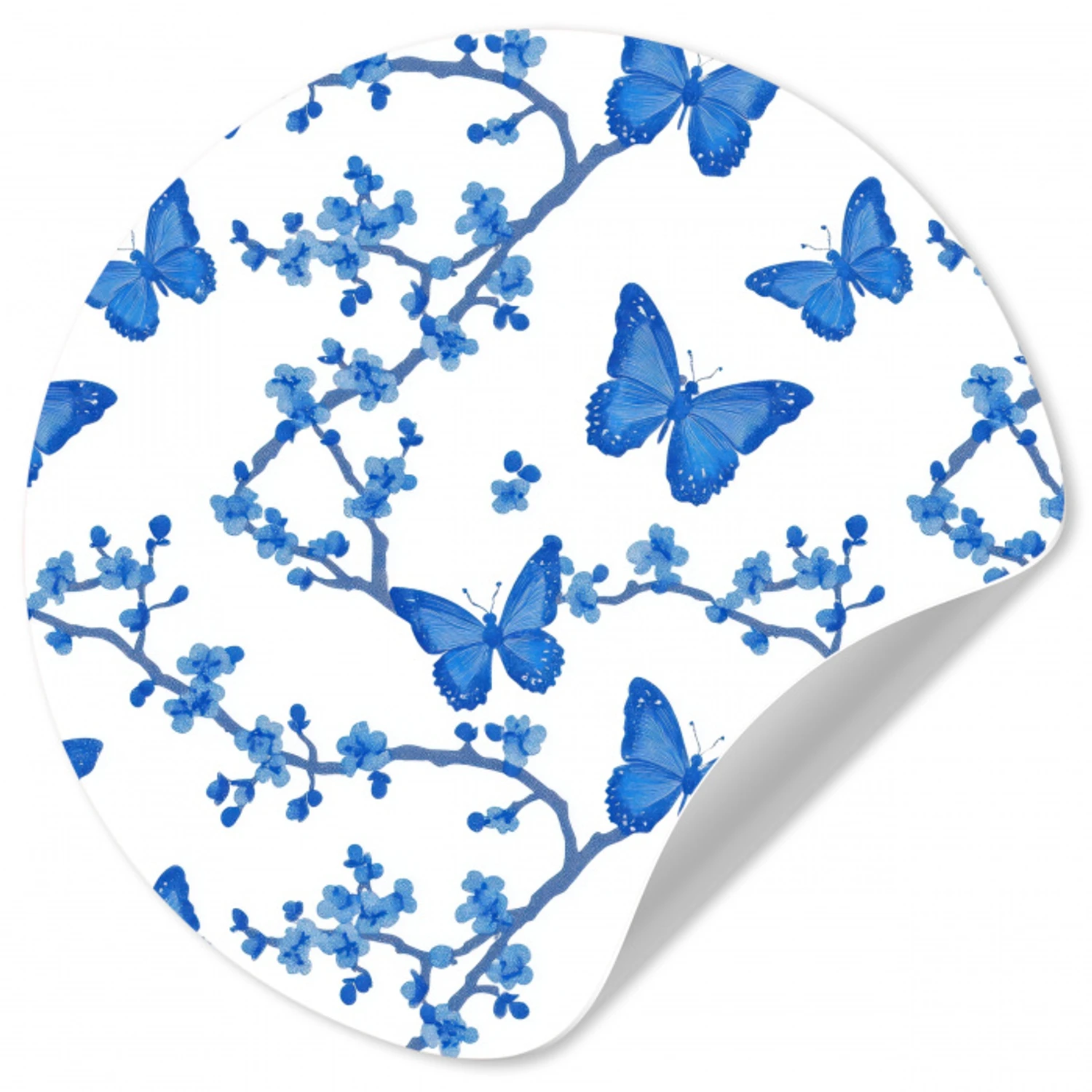 Vlinder - Bloemen - Blauw Wandcirkel behangsticker klein 186 -3d