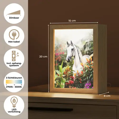Paard - Wit - Bos - Bloemen - Planten Light Box met kabel klein -USP_NL
