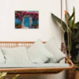 Deur - Hout - Bloemen - Blauw tuinposter los doek klein -sfeer7
