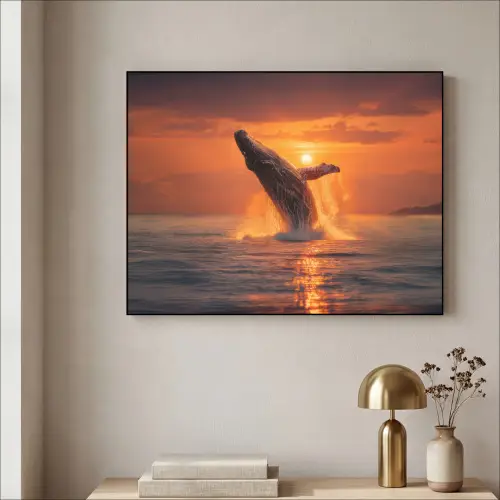 Walvis - Zon - Zee Textielframe zwart klein -sfeer2