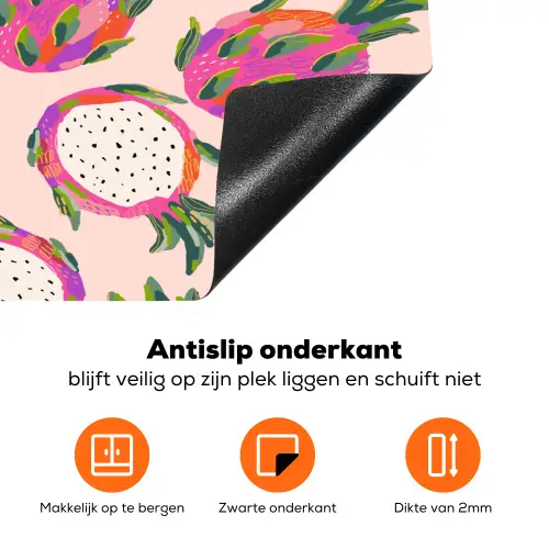 Drakenfruit - Patroon - Roze Inductie beschermer vinyl 3mm klein 276 -zzzzzzz-td-onderkant
