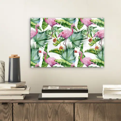Flamingo - Bloemen - Bladeren - Jungle - Tropical plexiglas 5mm klein -sfeer1