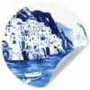 Dorp - Rotswand - Roeiboot - Water Wandcirkel behangsticker klein -3d