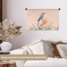 Vogel - Bloem - Natuur - Roze Wandkleed katoen klein -sfeer1